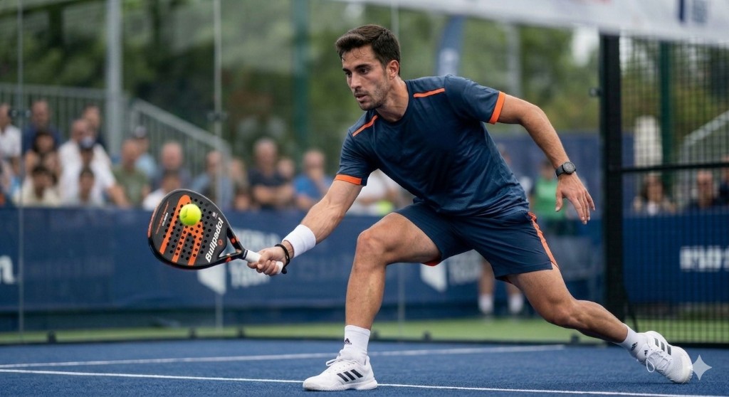 Joueur de padel en pleine action sur un court